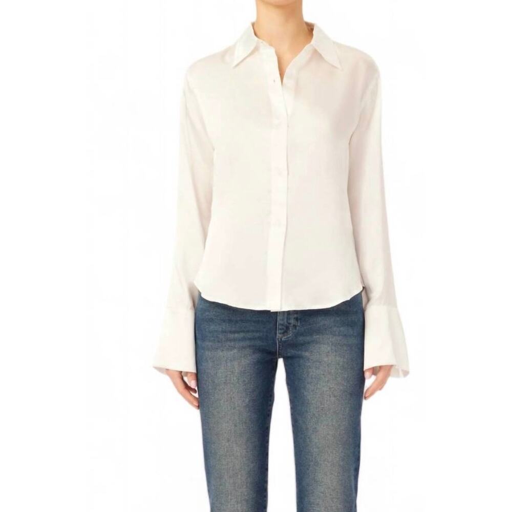 DL1961 Lisette Women's White Silk Shirt - Slim Fit Blouse Tall Cuffs Size XS